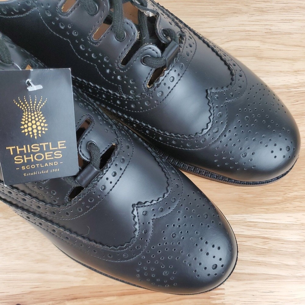Thistle‎ Shoes Leather Ghillie Brogue Black Kilt Scottish Tassel Shoes Mens 9 - Picture 10 of 11
